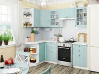 Небольшая угловая кухня в голубом и белом цвете Красногорск